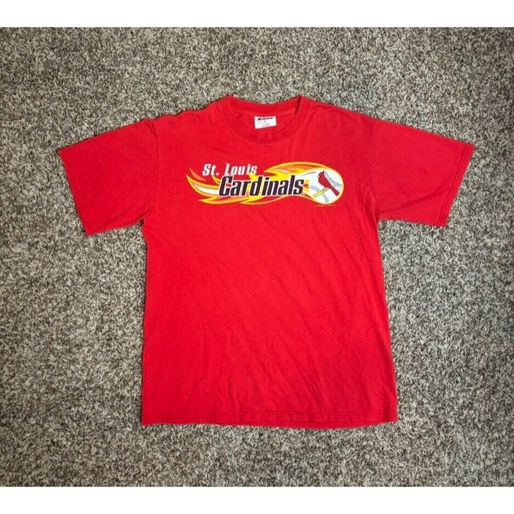 Vintage 2001 St. Louis Cardinals Flaming Baseball MLB Graphic Tee Size Large
